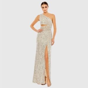 Mac Duggal Sequin One Shoulder Cut Out Gown Nude size 2